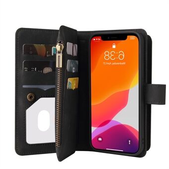 Skin-touch Feel lederen Stand portemonnee telefoonhoes met meerdere kaartsleuven en ritsvak voor iPhone 12 Pro Max 6,7 inch