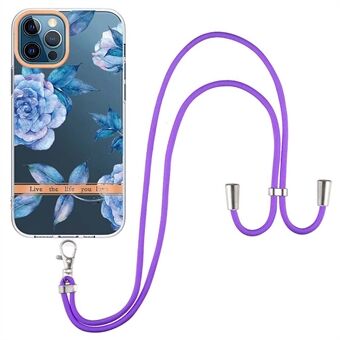 YB IMD-serie IML TPU-telefoonhoes voor iPhone 12 Pro Max 6,7 inch, gegalvaniseerde telefoonhoes met verstelbare schouderriem