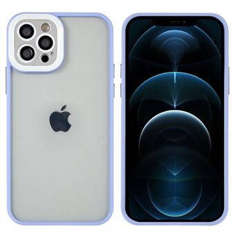 Voor iPhone 12 Pro Max 6.7 inch Precieze uitsparing Anti-vuil metalen knoppen TPU + PC Hybrid Cover Glanzend oppervlak Telefoon cover met glas lens film