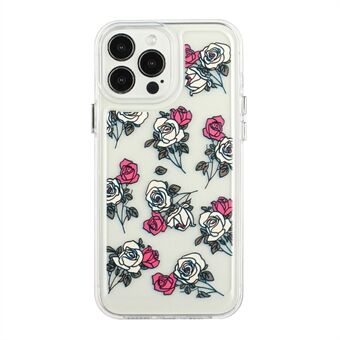 Flower Series for iPhone 12 Pro Max 6.7 inch 2mm Thickened Acrylic+TPU Electroplated Metal Buttons Cover Stylish Flower Pattern Printed Cell Phone Case