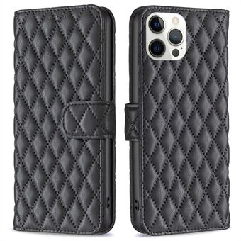 Rhombus COLOR Schokbestendig portemonnee-hoesje voor iPhone 12 Pro Max 6,7 inch, BF Style-14 bedrukt ruitpatroon PU-leer Matte anti-slijtage telefoonhoes met Stand