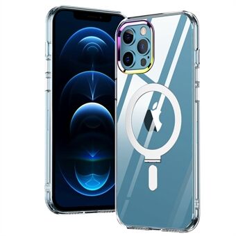 Voor iPhone 12 Pro Max 6.7 inch Schokbestendig Telefoon Cover Kickstand Verhoogde Camera Bezel Clear Magnetische Galvaniseren Ontwerp PC + TPU Telefoon Case