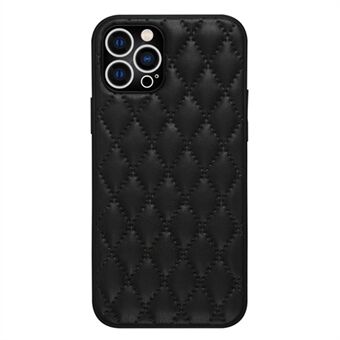 Achterkant van de behuizing voor iPhone 12 Pro Max 6,7 inch, Rhombus -textuur PU-leer + TPU Drop-proof telefoonhoes Shell - zwart