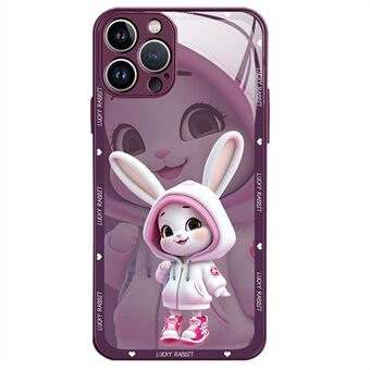 Voor iPhone 12 Pro Max 6,7 inch Cute Girl konijn patroon afdrukken telefoonhoes glas gehard glas terug TPU randen anti Scratch cover