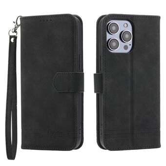 DIERFENG DF-03 lederen telefoonhoes voor iPhone 12 Pro Max 6,7 inch, met lijnen bedrukte telefoonhoes Flip Wallet Cover Stand