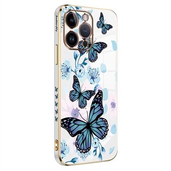 RZANTS Electroplating telefoonhoes voor iPhone 12 Pro Max 6,7 inch, blauwe vlinder bedrukte TPU achterkant