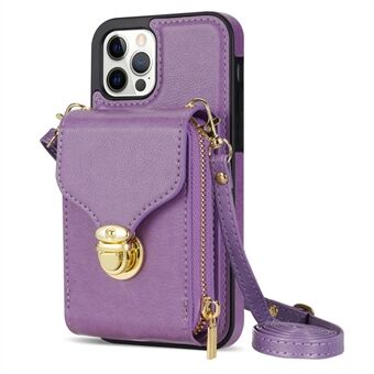 Voor iPhone 12 Pro Max 6,7 inch met leer gecoate TPU-standaard Case Rits Kaarthouder Pouch Telefoonhoes