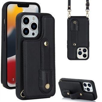 Polsband Kickstand Case voor iPhone 12 Pro Max, kaartsleuven PU-leer + TPU-telefoonhoes