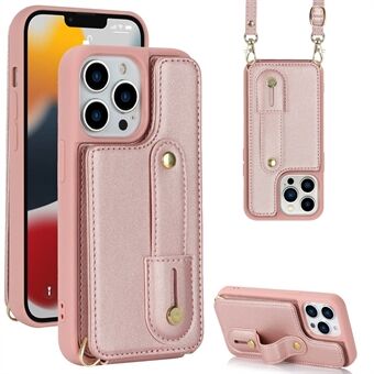 Polsband Kickstand Case voor iPhone 12 Pro Max, kaartsleuven PU-leer + TPU-telefoonhoes