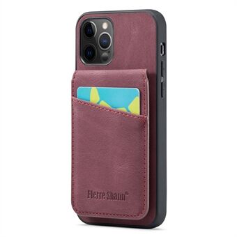 FIERRE SHANN Voor iPhone 12 Pro Max 6.7 inch Kickstand Telefoon Cover Crazy Horse Textuur PU Leer + TPU Card Slot Case