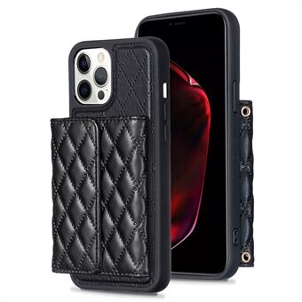 BF23-stijl voor iPhone 12 Pro Max telefoon standaard hoesje kaarthouder leer gecoate TPU hoes