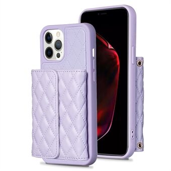 BF23-stijl voor iPhone 12 Pro Max telefoon standaard hoesje kaarthouder leer gecoate TPU hoes