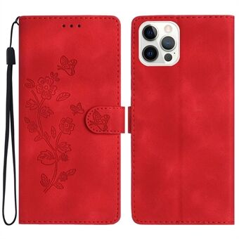 Voor iPhone 12 Pro Max 6,7 inch lederen telefoonhoes met bloem bedrukte hoes met Stand