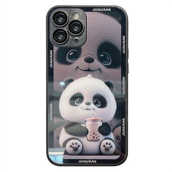 Scratch hoes voor iPhone 12 Pro Max Milk Tea Panda Patroondruk Gehard glas + TPU-telefoonhoes met lensfilm