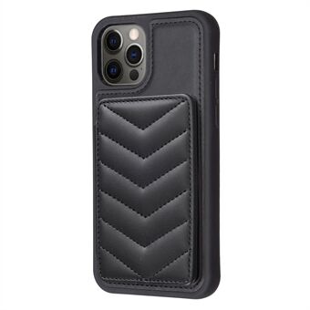 BF26 Voor iPhone 12 Pro Max Slim-Fit Wave Textuur Telefoon Case Kaarthouder Kickstand TPU + PU Lederen Telefoon Shell