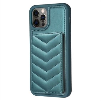 BF26 Voor iPhone 12 Pro Max Slim-Fit Wave Textuur Telefoon Case Kaarthouder Kickstand TPU + PU Lederen Telefoon Shell