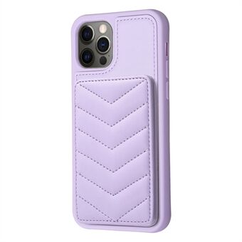 BF26 Voor iPhone 12 Pro Max Slim-Fit Wave Textuur Telefoon Case Kaarthouder Kickstand TPU + PU Lederen Telefoon Shell