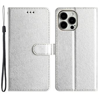 Stand voor iPhone 12 Pro Max 6,7 inch PU-leer Zijdetextuur Portemonnee Book Style Hoesje met polsband