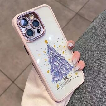 Voor iPhone 12 Pro Max Kerstboompatroon Achterkant Glitter Ring TPU-telefoonhoes met lensfilm