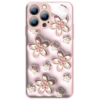 Voor iPhone 12 Pro Max 6,7 inch kersenbloesem patroon TPU bumper + gehard glas achterkant