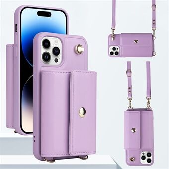 Voor iPhone 12 Pro Max 6,7 inch PU-leer + TPU-telefoonhoes Magnetische knop Kaarttas Achterkant met lange riem