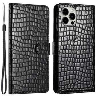 Voor iPhone 12 Pro Max 6,7 inch Crocodile Texture Flip Shell PU Leather Stand Phone Wallet Case met draagriem