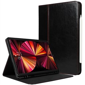 Crazy Horse-textuur Wakker-/slaapfunctie Echt lederen anti-val tablethoes met Stand voor Apple iPad Pro 11-inch (2021)