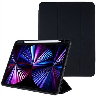 Voor iPad Pro 11-inch (2021) / (2020) / (2018) Trifold- Stand Magnetische Folio-hoes Skin-touch Feeling PU-leer Transparant acryl Afneembare hoes met potloodhouder en cameraframe - Zwart