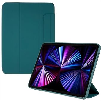 For iPad Pro 11-inch (2021)/(2020)/(2018) Trifold Stand  Skin-touch Leather Cover Magnetic Absorption Detachable TPU + Acrylic Tablet Case with Camera Frame