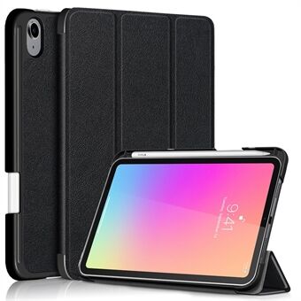 Slank Lichtgewicht Anti-Drop Auto Wake / Sleep Premium Tri-Fold Stand PU lederen Tablet Case Cover met Penhouder voor Apple iPad mini 6 (2021) - Zwart