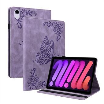 Gedrukte vlinderbloem schokabsorptie PU-leer Stand Kaartensleuf Cover met elastiek voor iPad mini (2021)