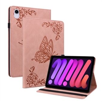 Gedrukte vlinderbloem schokabsorptie PU-leer Stand Kaartensleuf Cover met elastiek voor iPad mini (2021)