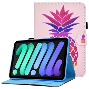 Voor iPad mini (2021) Patroon Afdrukken Folio Case Stiksels PU Lederen Stand Magnetische Beschermhoes met Kaartsleuven en Potlood Houder: