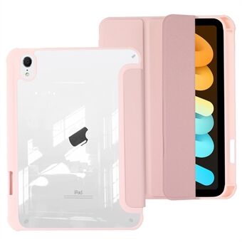 Voor iPad mini (2021) PU Leer + TPU + Acryl Transparant Tablet Case Tri-fold Stand Beschermhoes: