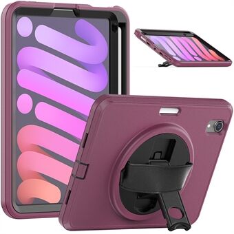 Voor iPad mini (2021) PC + TPU tablet beschermhoes roterende standaard pensleuf ontwerp anti-drop case met PU lederen handgreep