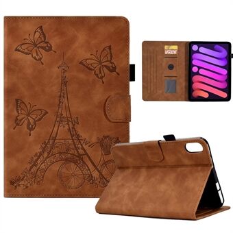 Voor iPad mini (2021) Toren Fiets Vlinder Patroon Bedrukt Tablet Hoes Microfiber Leer Kaarthouder Opvouwbare Stand Cover