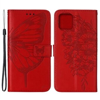 Opdruk Butterfly Pattern Folio Flip PU lederen portemonnee telefoonhoesje met koord voor iPhone 13 6.1 inch