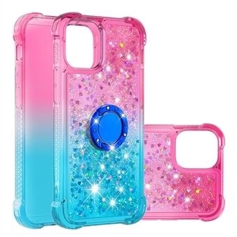 Gradient Quicksand Bling Shiny Liquid Quicksand Cover met Ring voor iPhone 13 6.1 inch