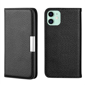 Metalen Gesp Ontwerp Litchi Textuur Kaartsleuven Shell Auto Absorberende Lederen Telefoon Cover Voor iPhone 13 6.1 Inch