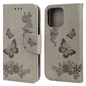 Leren portemonnee hoesje opdruk vlinderbloem telefoonhoesje met Stand voor iPhone 13 6.1 inch