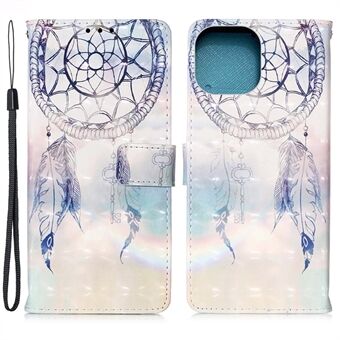 Portemonnee met 3D-patroonprint Premium PU-lederen portemonnee-hoesje Flip Folio Stand View Cover met riem voor iPhone 13 6.1 Inch