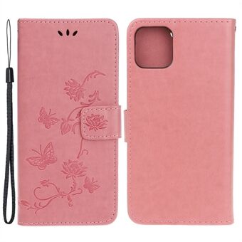 Opdruk Butterfly Flower PU lederen portemonnee Shell Stand Case met riem voor iPhone 13