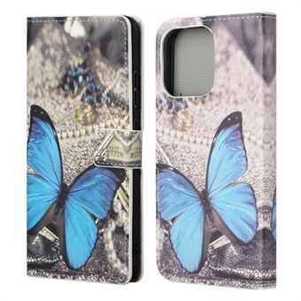 Full Body Beschermend Patroon Afdrukken PU lederen portemonnee Magnetische sluiting Schokbestendig Stand Functie Flip Folio Cover Cover voor iPhone 13 - Blauwe vlinder