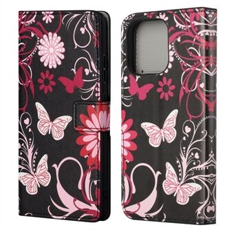 Full Body Beschermende Patroon Afdrukken PU Lederen Portemonnee Magnetische Sluiting Schokbestendige Stand Functie Flip Folio Cover Cover voor iPhone 13 - Vlinders en Bloemen