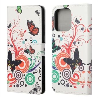 Full Body Beschermend Patroon Afdrukken PU lederen portemonnee Magnetische sluiting Schokbestendig Stand Functie Flip Folio Cover Cover voor iPhone 13 - Kleurrijke vlinders