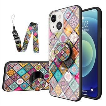 Kickstand Design Kleurrijke bloemenprint Hybrid Phone Cover Case met koord voor iPhone 13 6.1 inch