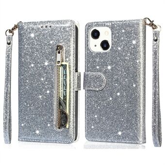 Glitter pailletten Magnetisch slot Schokbestendig Stijlvolle portemonnee met rits Flip lederen telefoonhoes met Stand voor iPhone 13 6.1 Inch