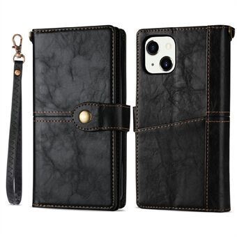 Multifunctionele vintage stijl portemonnee lederen telefoon beschermhoes met riem voor iPhone 13 6.1 inch