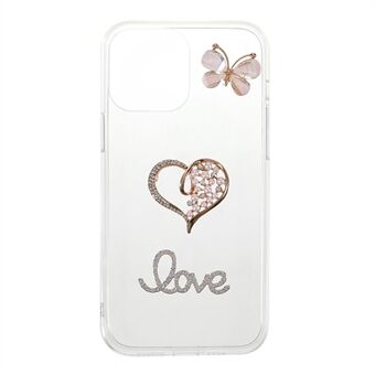 Love Hart Vlindervorm Steken Diamant Decor Helder Stijlvol TPU Telefoonhoesje voor iPhone 13 6.1 Inch