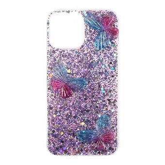 3D Vlinderpatroon Glitter Pailletten Epoxy TPU Mobiele Telefoon Achterkant Beschermer voor iPhone 13 6.1 inch